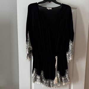 Black Romper with Lace Trim